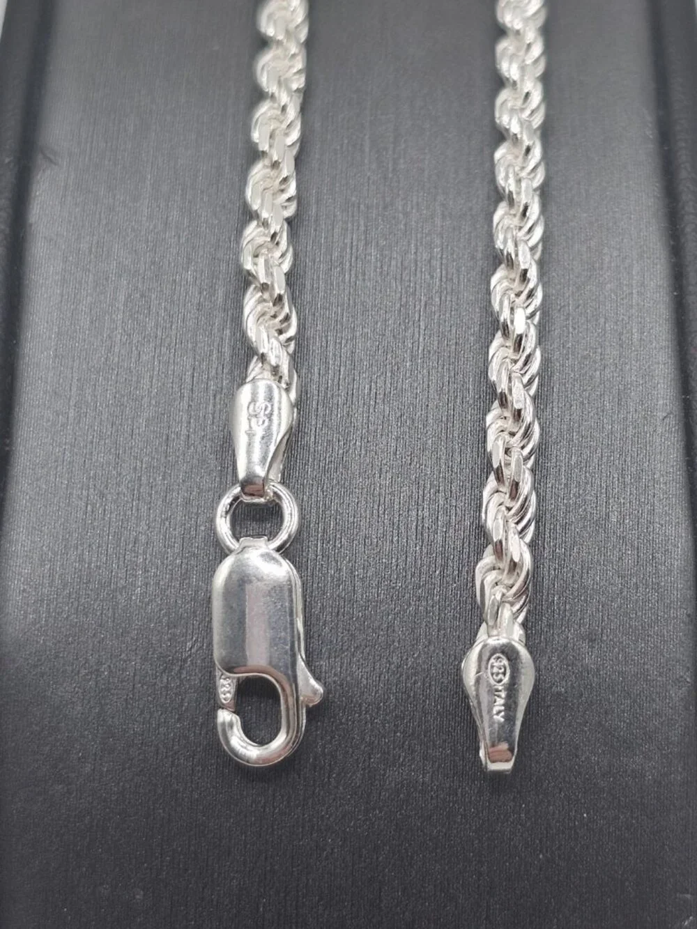 Sterling Silver 925 High Polished Diamond Cut Rope Bracelet 2.8mm 7 inches